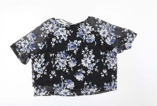 New Look Womens Black Floral  Basic Blouse Size 8