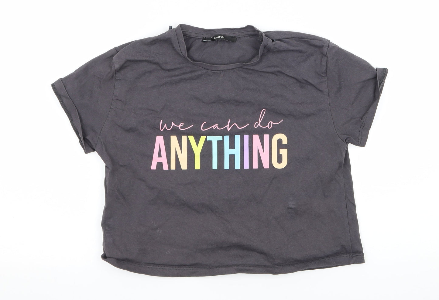 George Girls Grey  Jersey Basic T-Shirt Size 8-9 Years  - We Can Do Anything