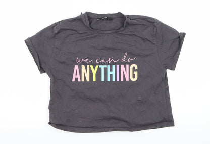 George Girls Grey  Jersey Basic T-Shirt Size 8-9 Years  - We Can Do Anything