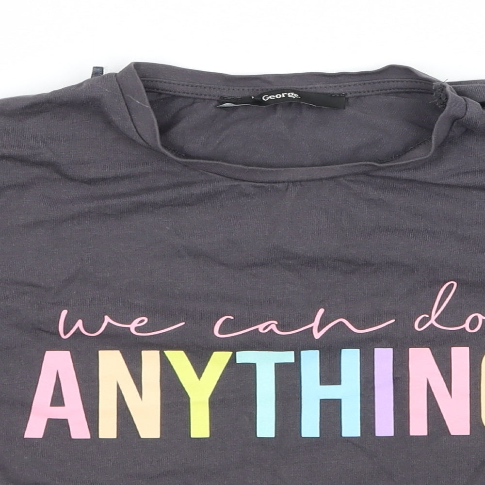 George Girls Grey  Jersey Basic T-Shirt Size 8-9 Years  - We Can Do Anything