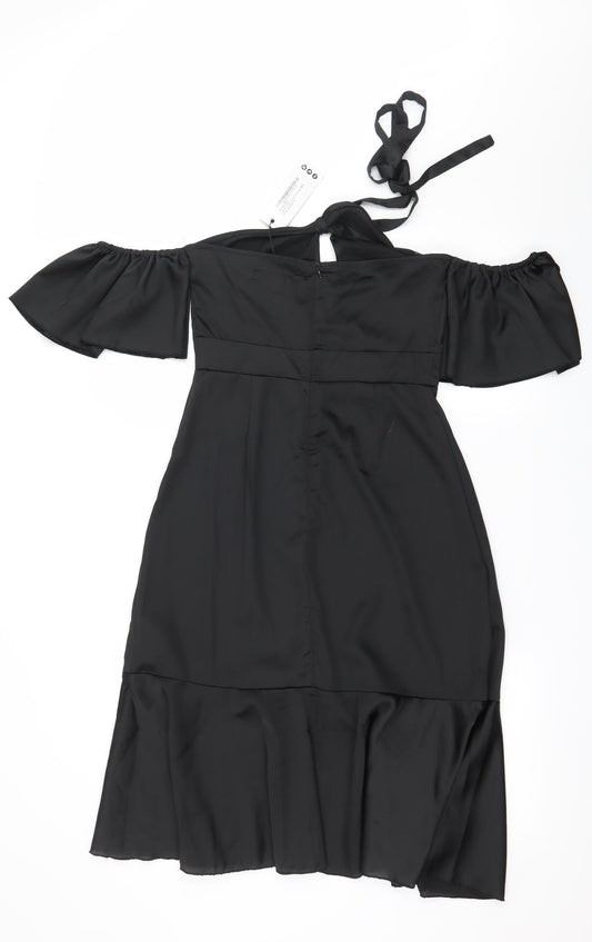 Boohoo Womens Black  Satin Bodycon  Size 8