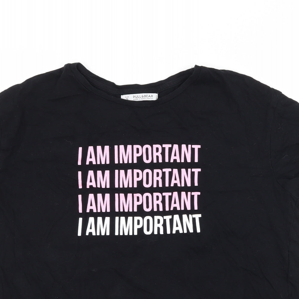 Womens UK Size S Pull&Bear Black Basic T-Shirt
