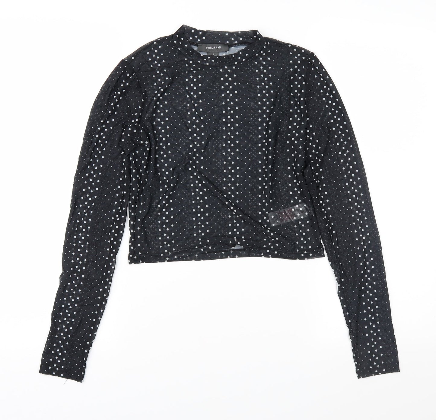 Primark Womens Black Polka Dot Mesh Cropped Blouse Size S