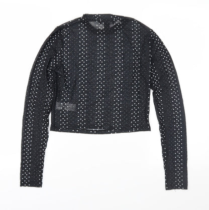 Primark Womens Black Polka Dot Mesh Cropped Blouse Size S