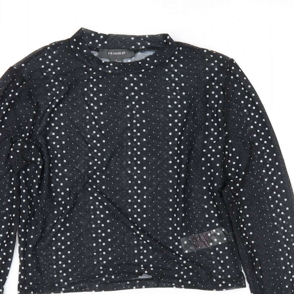 Primark Womens Black Polka Dot Mesh Cropped Blouse Size S