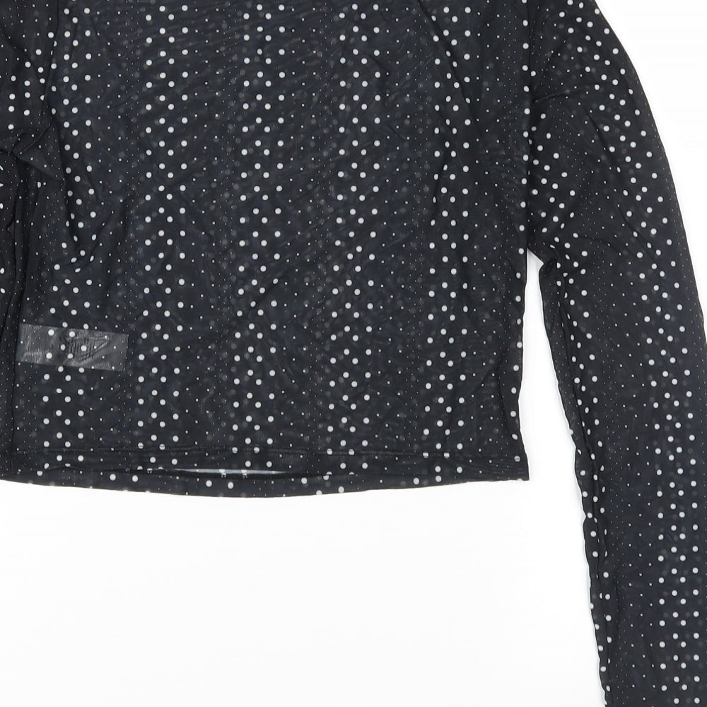Primark Womens Black Polka Dot Mesh Cropped Blouse Size S