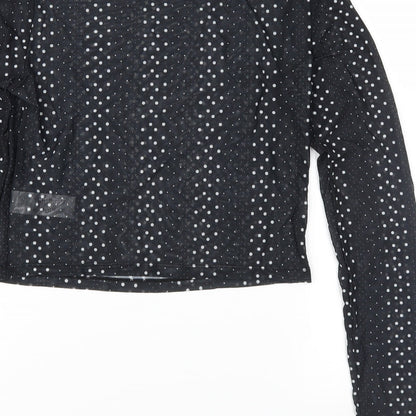 Primark Womens Black Polka Dot Mesh Cropped Blouse Size S