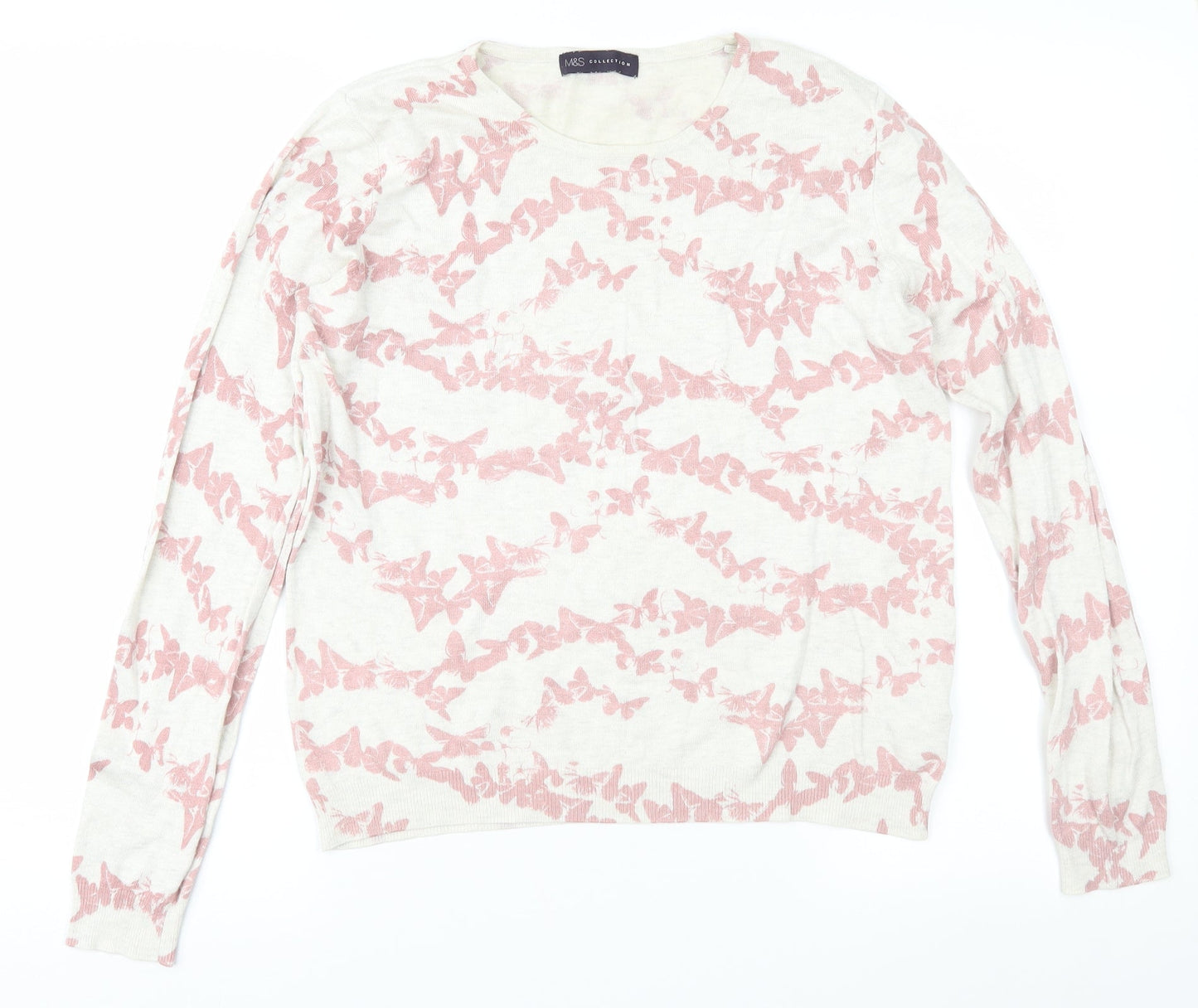 Marks and Spencer Womens Pink Geometric Knit Pullover Jumper Size 14