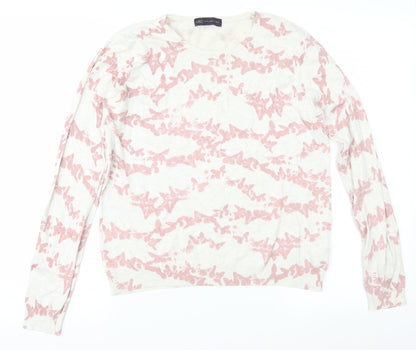 Marks and Spencer Womens Pink Geometric Knit Pullover Jumper Size 14
