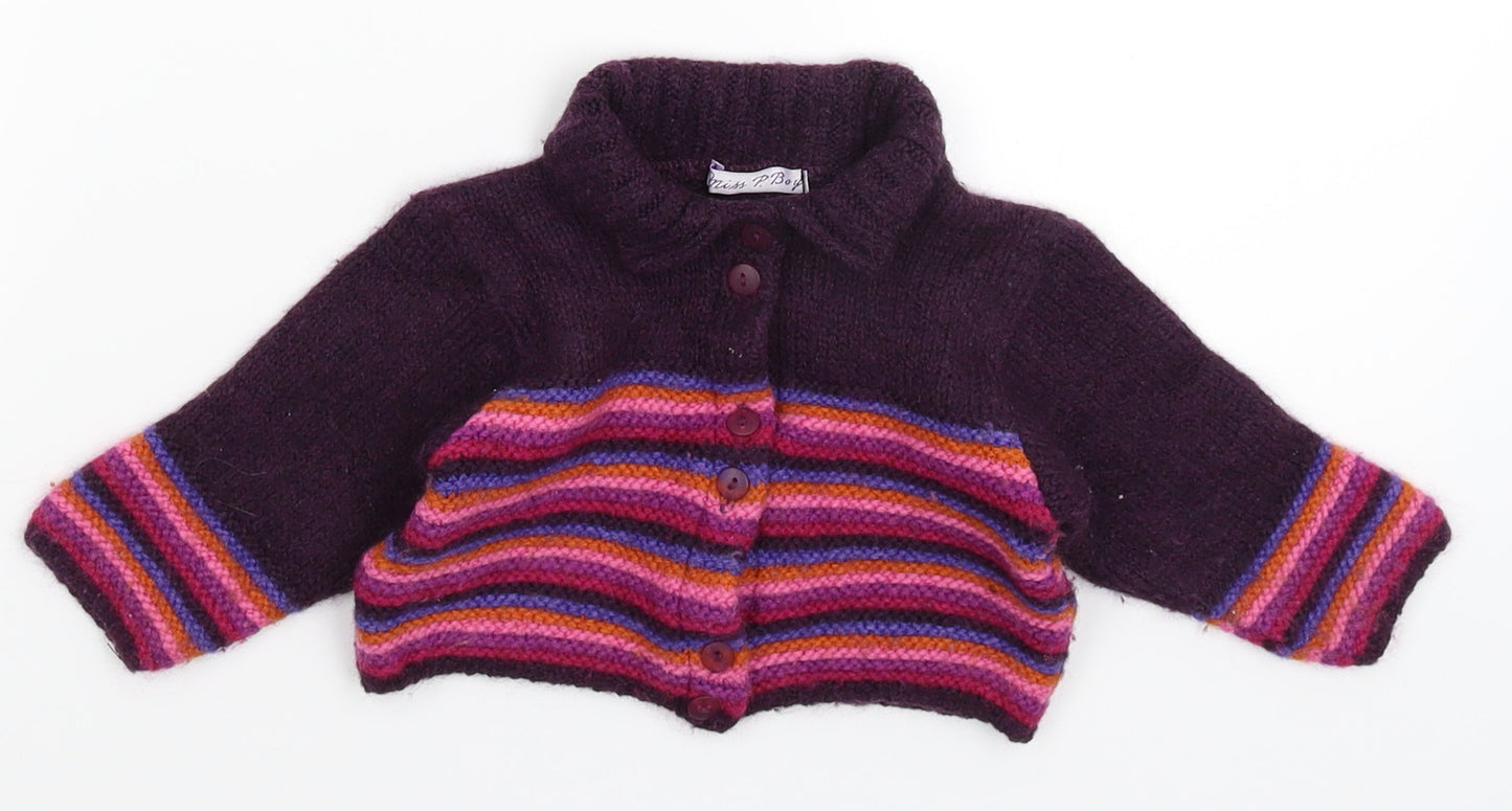 Miss P Girls Purple Striped Knit Cardigan Jumper Size 18-24 Months