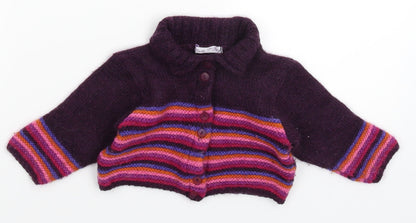Miss P Girls Purple Striped Knit Cardigan Jumper Size 18-24 Months