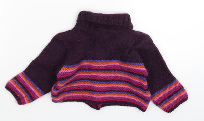 Miss P Girls Purple Striped Knit Cardigan Jumper Size 18-24 Months