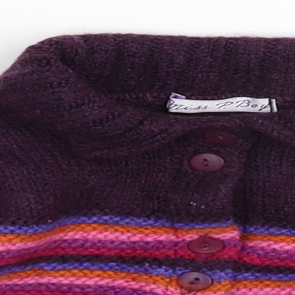 Miss P Girls Purple Striped Knit Cardigan Jumper Size 18-24 Months