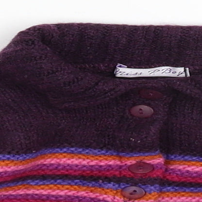 Miss P Girls Purple Striped Knit Cardigan Jumper Size 18-24 Months
