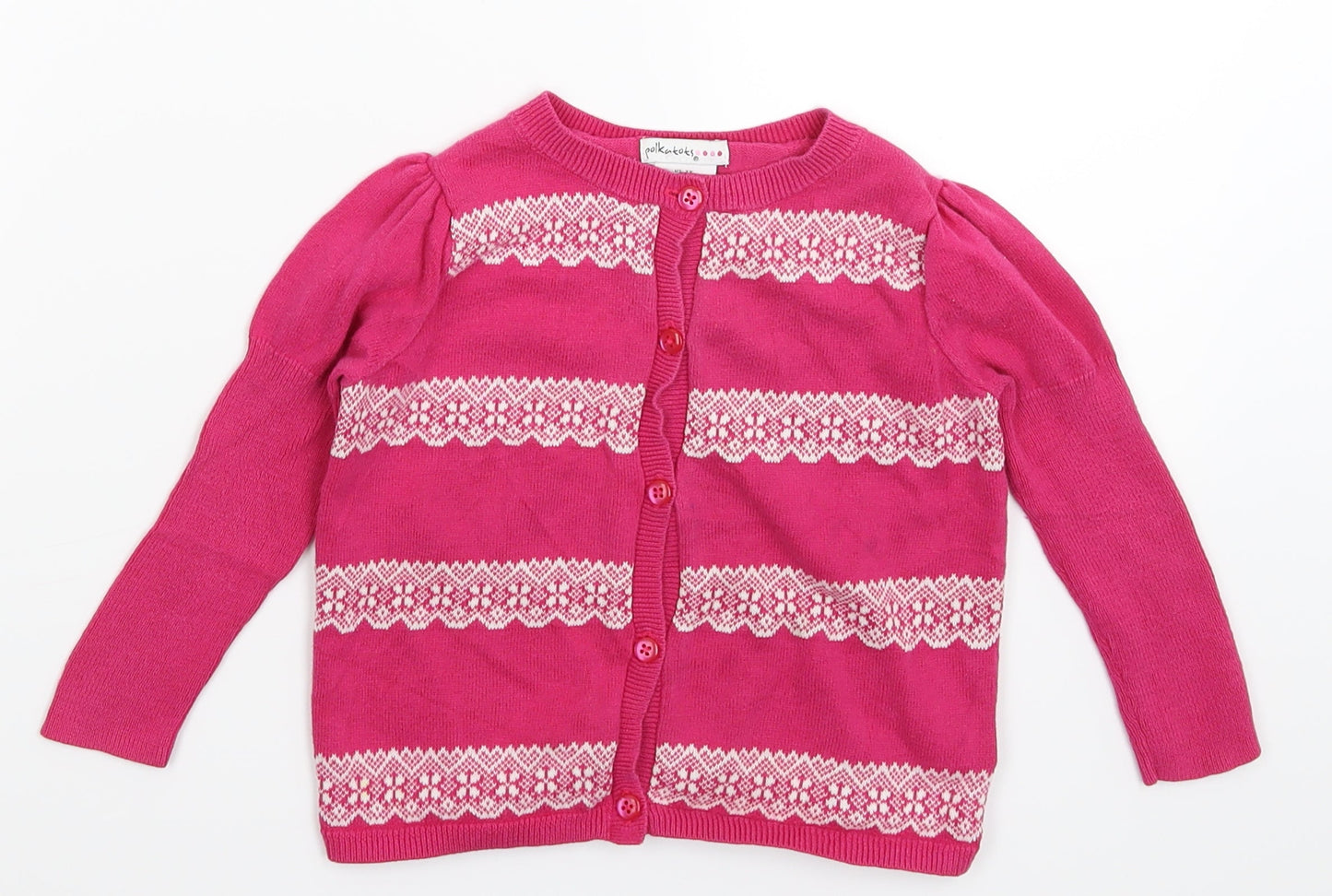Pink Polkadot Girls Pink Geometric Knit Cardigan Jumper Size 2 Years