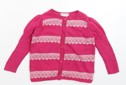 Pink Polkadot Girls Pink Geometric Knit Cardigan Jumper Size 2 Years