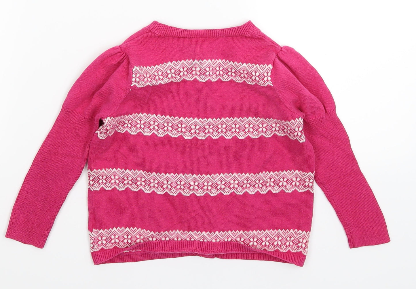Pink Polkadot Girls Pink Geometric Knit Cardigan Jumper Size 2 Years