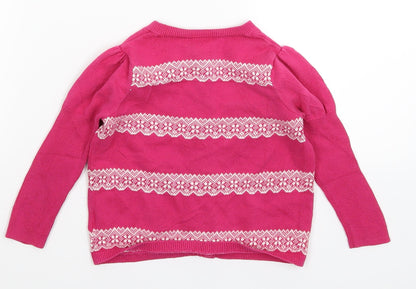 Pink Polkadot Girls Pink Geometric Knit Cardigan Jumper Size 2 Years