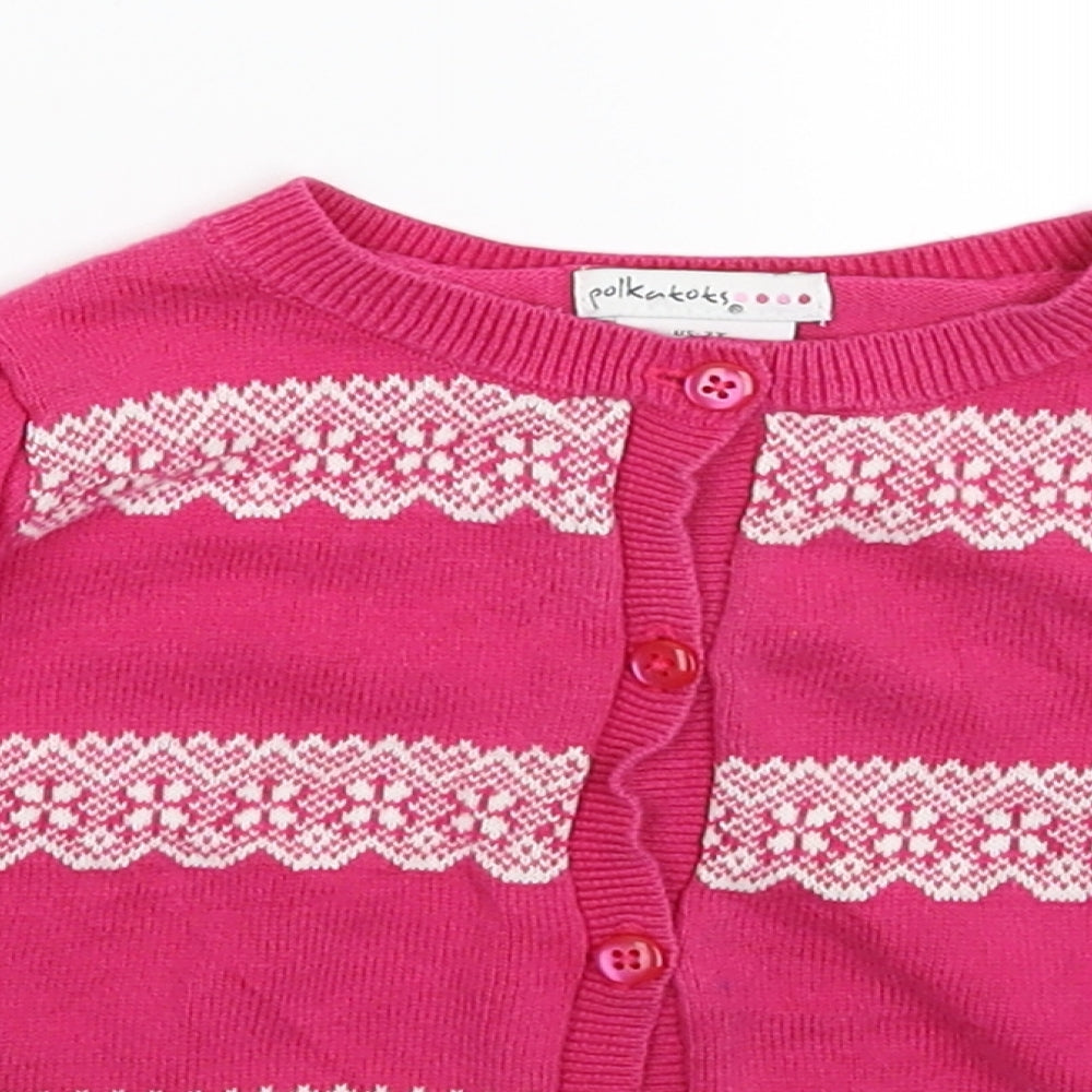 Pink Polkadot Girls Pink Geometric Knit Cardigan Jumper Size 2 Years
