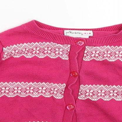 Pink Polkadot Girls Pink Geometric Knit Cardigan Jumper Size 2 Years