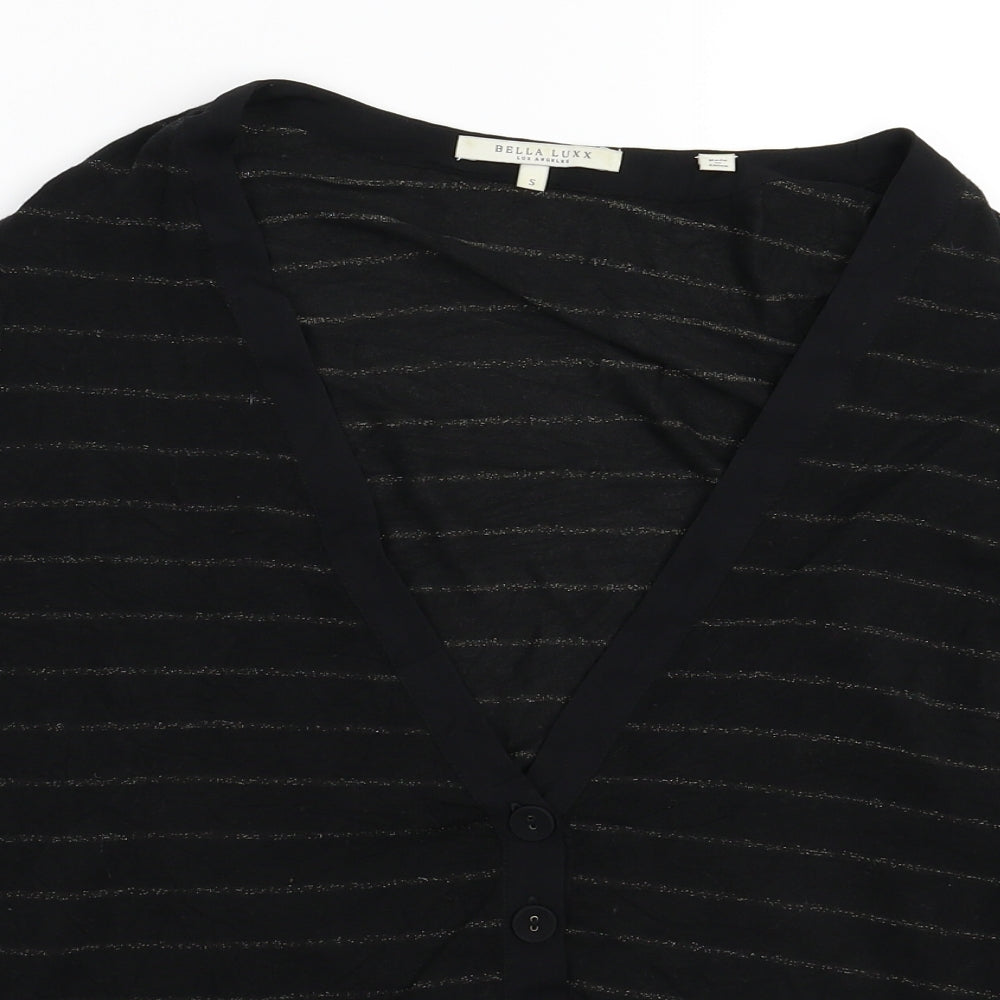 Bella Luxx Womens Black Striped Knit Cardigan Jumper Size S