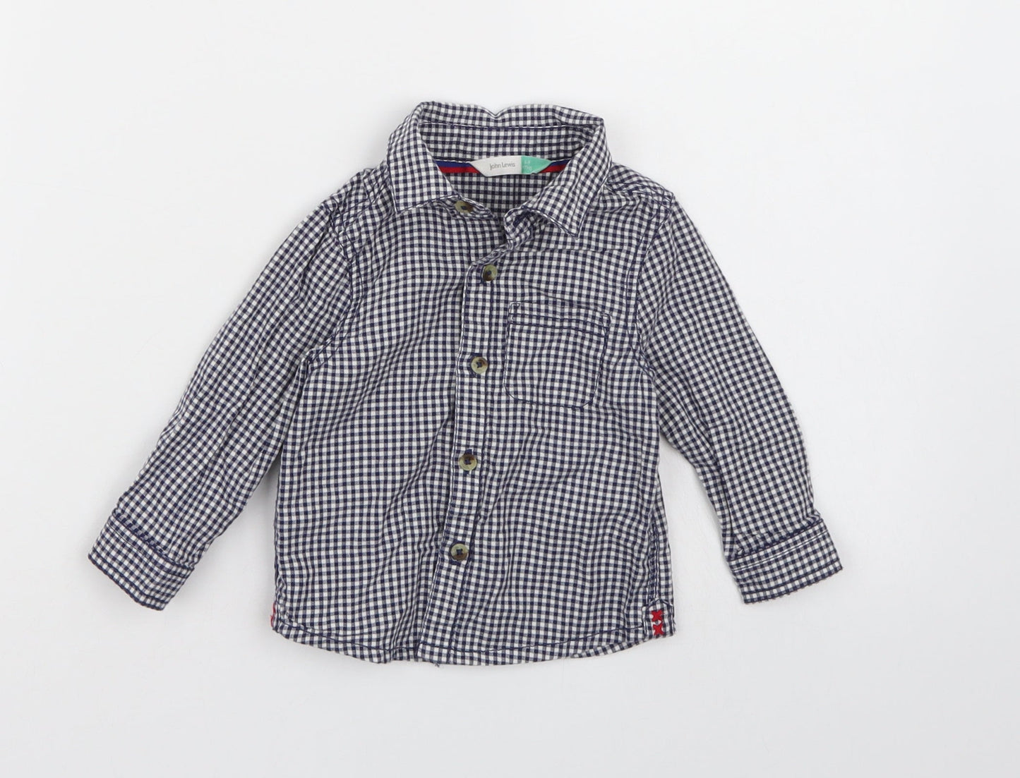 John Lewis Boys Blue Check  Basic Button-Up Size 6-9 Months