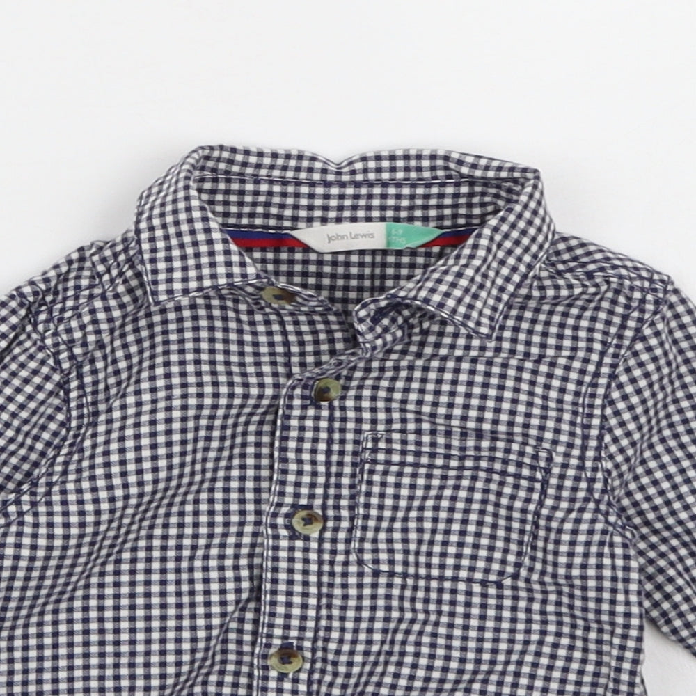 John Lewis Boys Blue Check  Basic Button-Up Size 6-9 Months