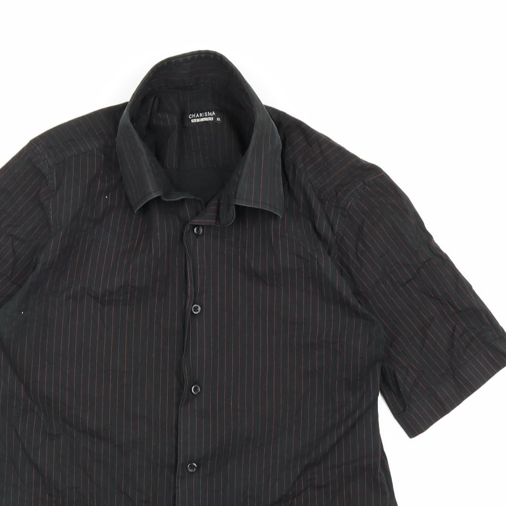 Mens UK Size XL Charisma Black  Button-Up Short Sleeve Casual Shirt