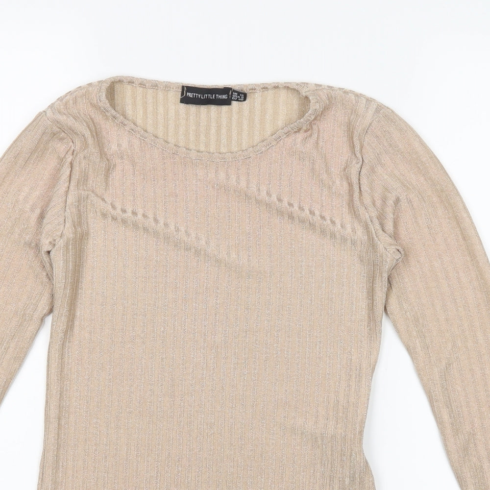 Pretty Little Thing Womens Beige   Bodysuit One-Piece Size 12