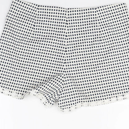 MINKPINK Womens White Plaid  Paperbag Shorts Size L
