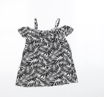 Preworn Girls Black Floral  Mini  Size 4 Years
