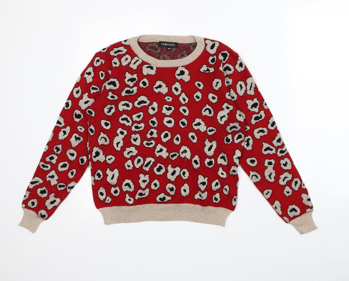 Cameo rose Womens Red Animal Print  Pullover Jumper Size M