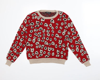 Cameo rose Womens Red Animal Print  Pullover Jumper Size M