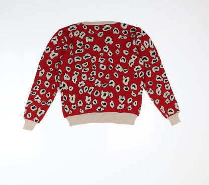 Cameo rose Womens Red Animal Print  Pullover Jumper Size M