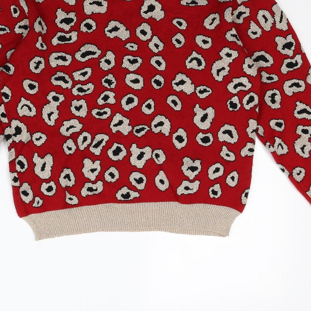 Cameo rose Womens Red Animal Print  Pullover Jumper Size M