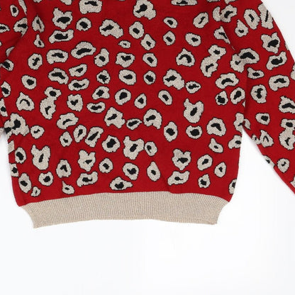Cameo rose Womens Red Animal Print  Pullover Jumper Size M
