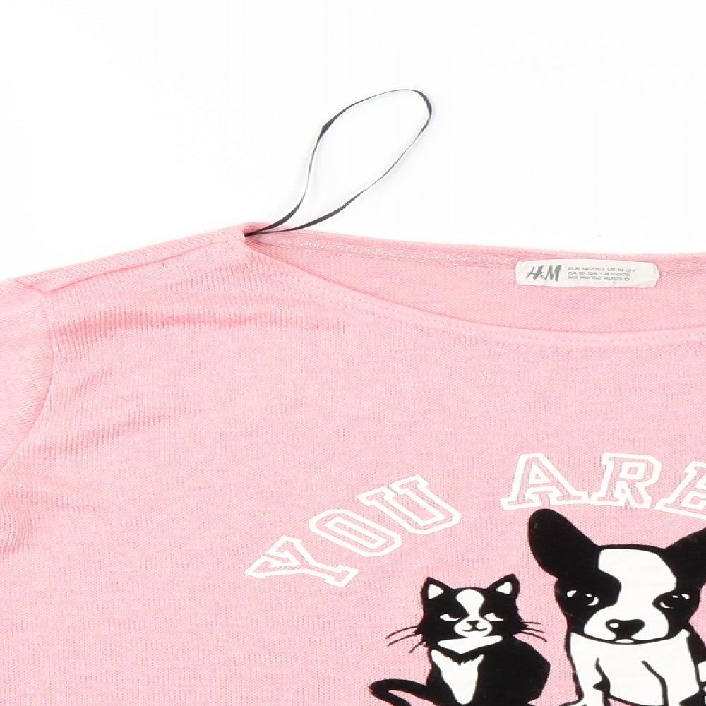 H&M Girls Pink Animal Print  Pullover Jumper Size 11-12 Years