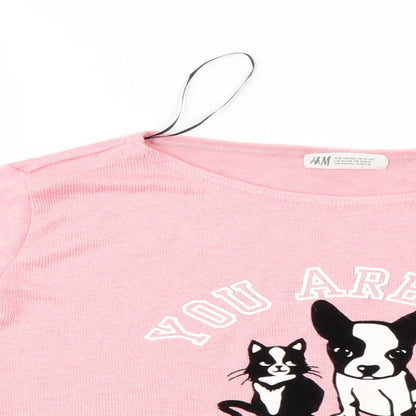 H&M Girls Pink Animal Print  Pullover Jumper Size 11-12 Years