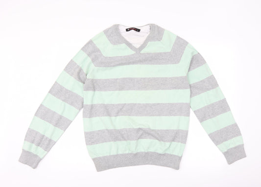 Burton Mens Green Striped  Pullover Jumper Size L