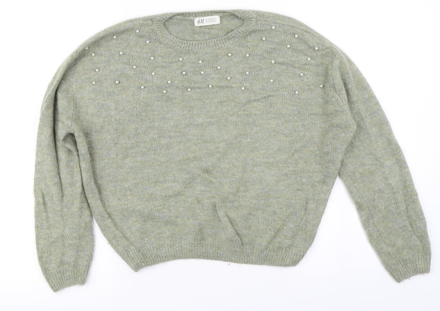 H&M Girls Green  Knit Pullover Jumper Size 11-12 Years