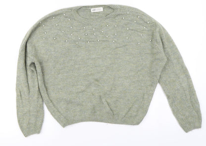 H&M Girls Green  Knit Pullover Jumper Size 11-12 Years