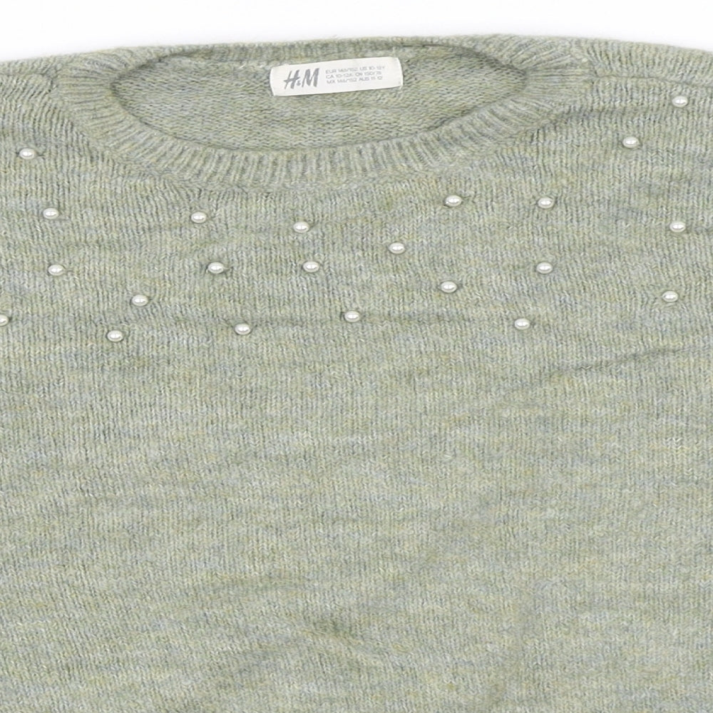 H&M Girls Green  Knit Pullover Jumper Size 11-12 Years