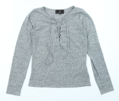 Lipsy Womens Grey  Knit Basic T-Shirt Size S