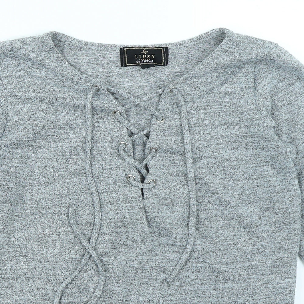 Lipsy Womens Grey  Knit Basic T-Shirt Size S