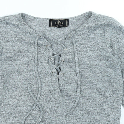 Lipsy Womens Grey  Knit Basic T-Shirt Size S