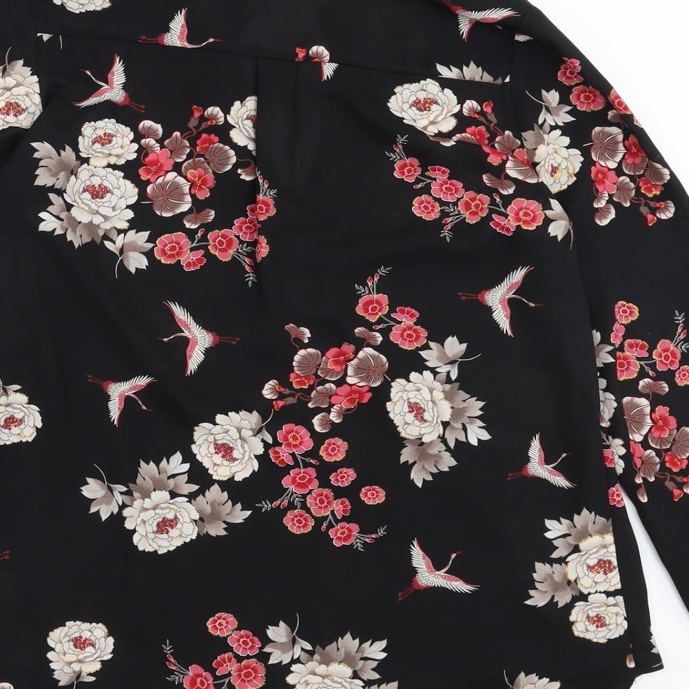 Paraphrase Womens Black Floral  Basic Blouse Size M
