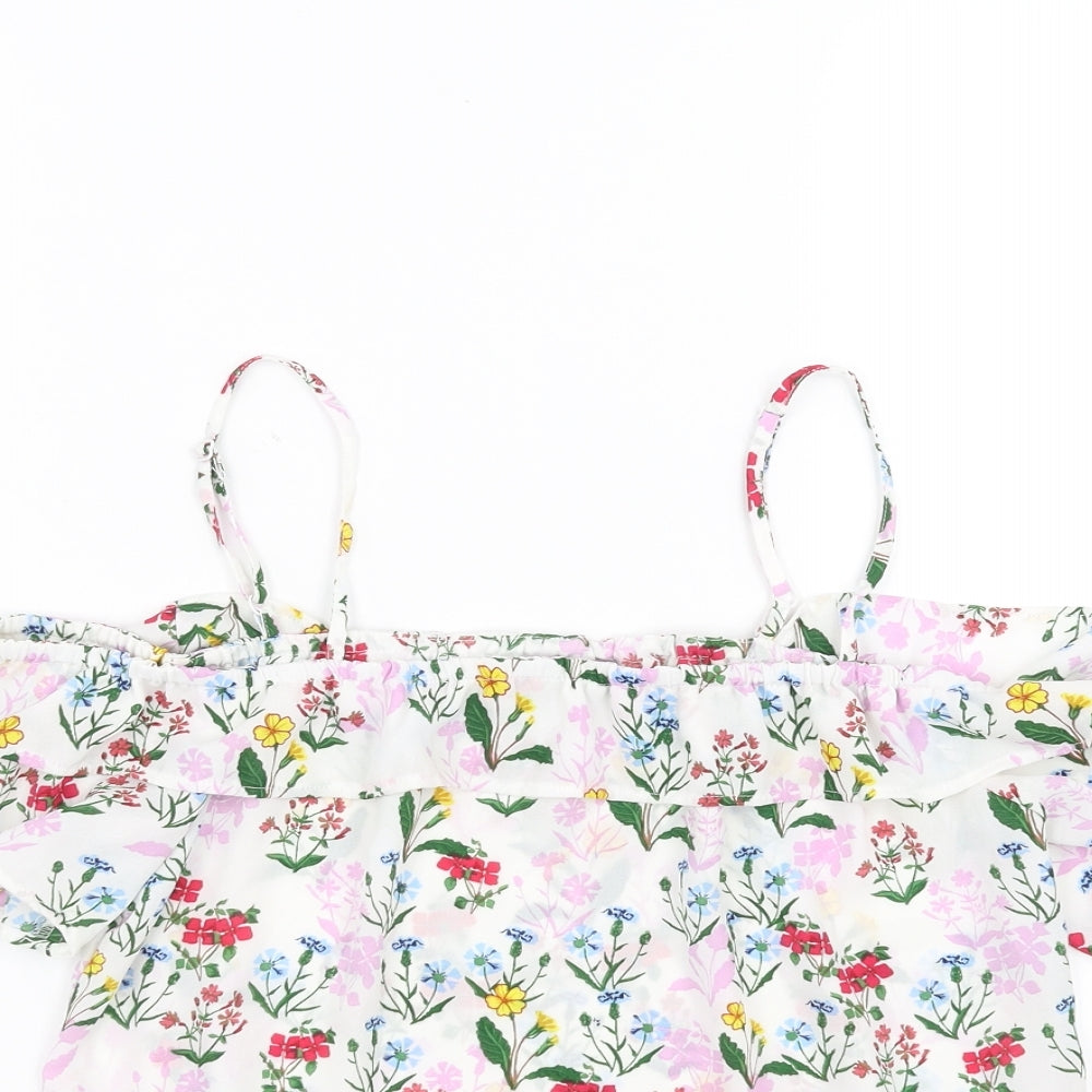 New Look Girls White Floral  Basic Blouse Size 14 Years