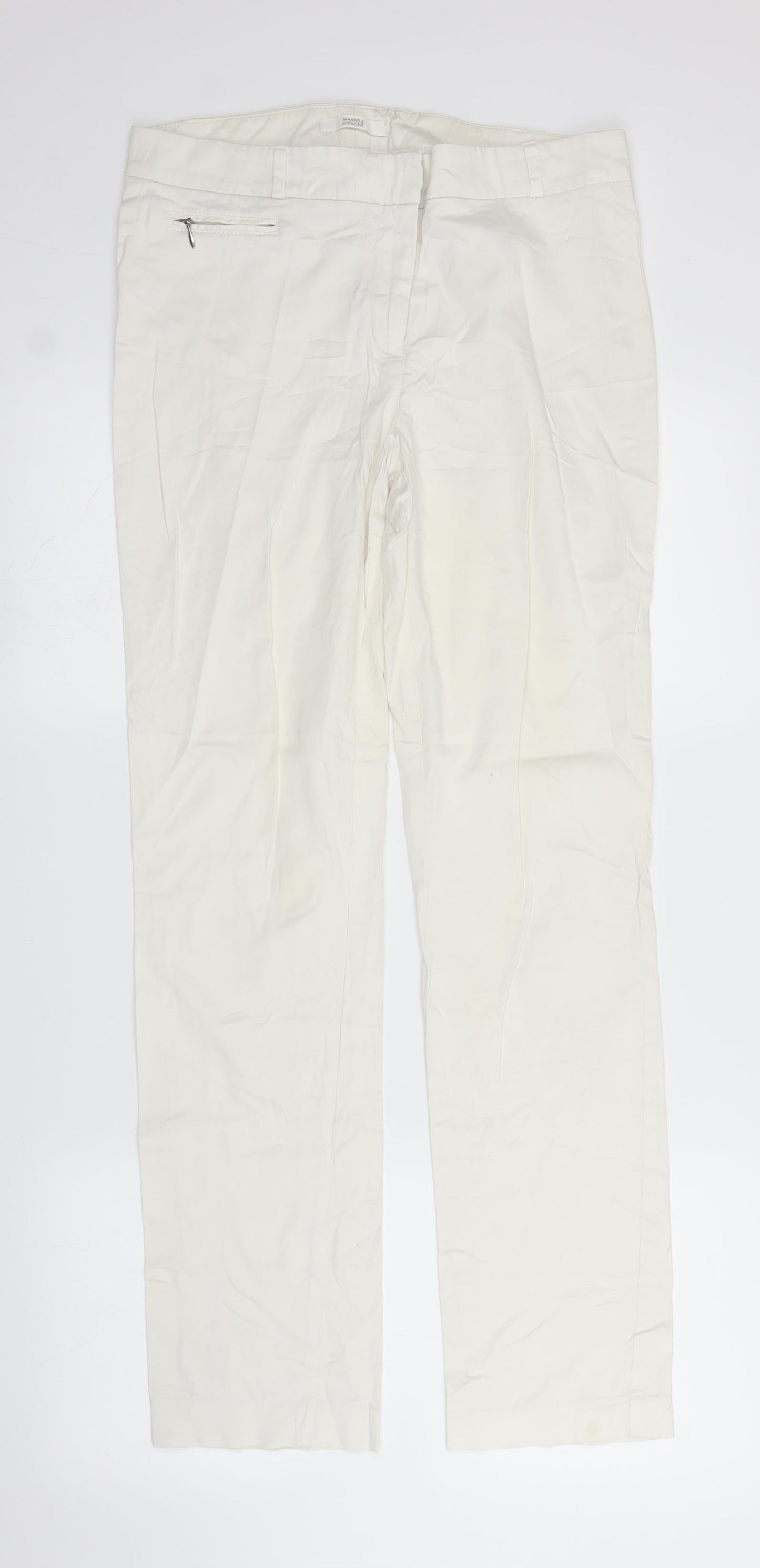 M&S Womens White   Trousers  Size 12 L30 in