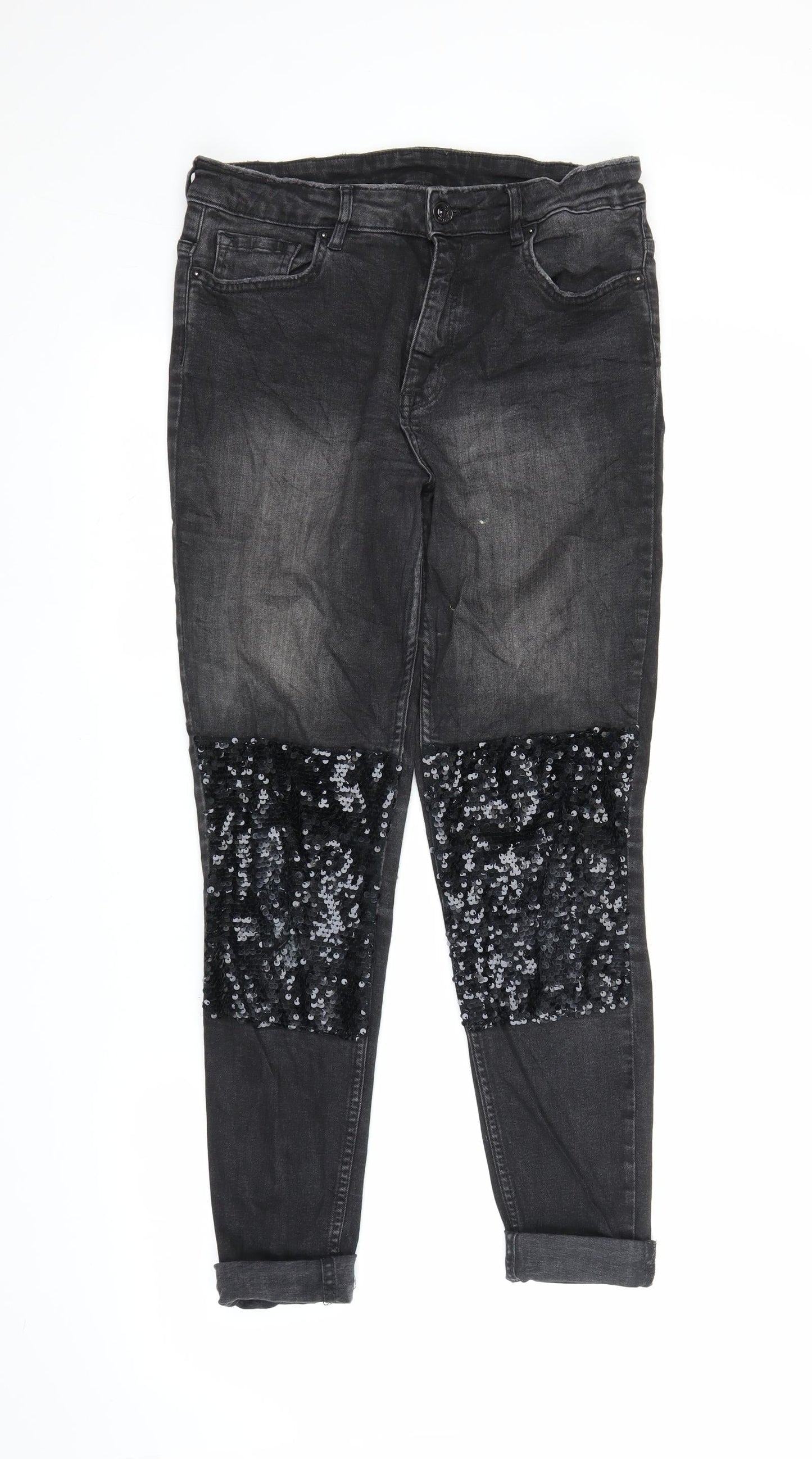 H&M Womens Black  Denim Tapered Jeans Size 12 L26 in