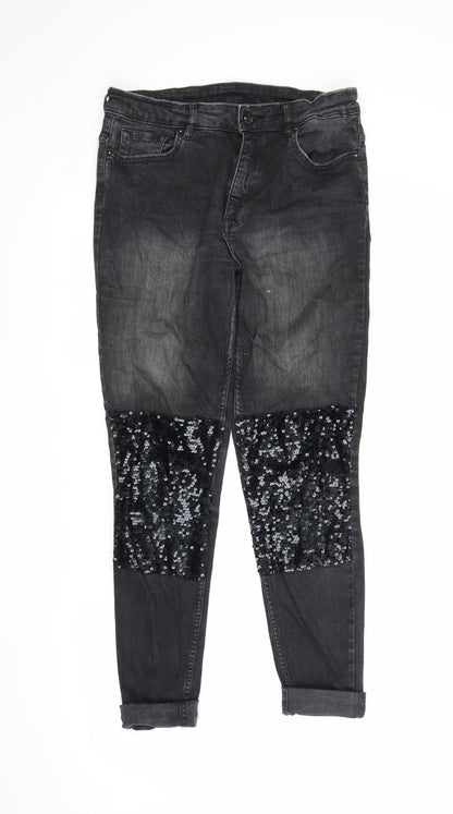 H&M Womens Black  Denim Tapered Jeans Size 12 L26 in
